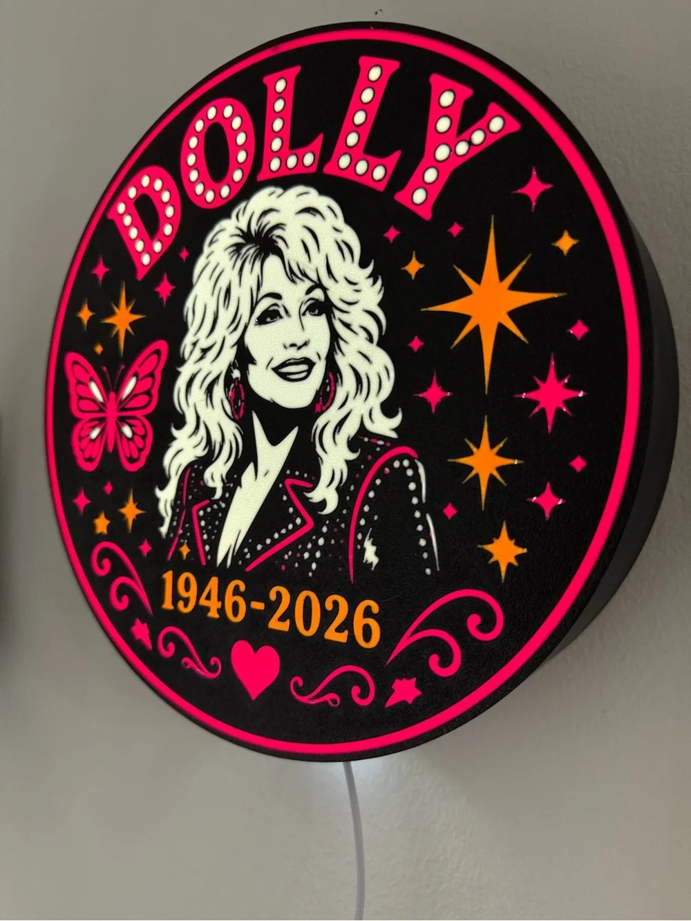 Dolly Tribute LED Wall Sign - Pink & Orange